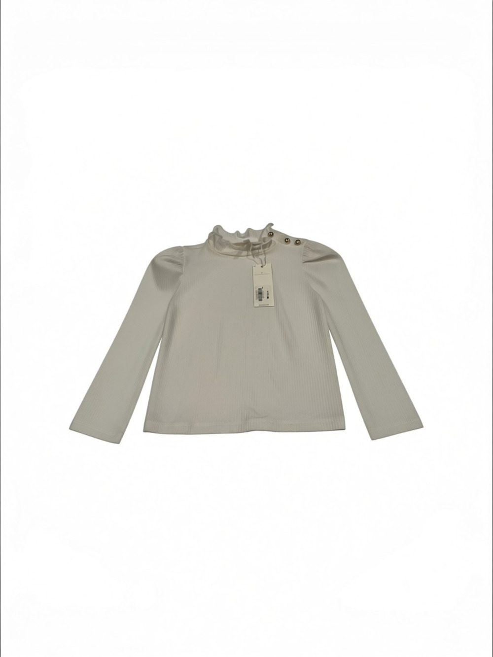 Janie and Jack White Ribbed Ruffle Neck Top with Gold Buttons Size 2T